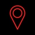 Map pointer neon sign. Bright glowing symbol on a black background.