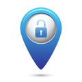 Map pointer with open lock icon