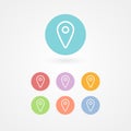 Map pointer outline icon set. Concept of GPS, location, position, navigation, direction. Vector illustration, flat design Royalty Free Stock Photo