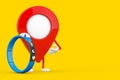Map Pointer Pin Character Mascot with Blue Fitness Tracker. 3d Rendering
