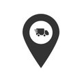 Map pointer pin with truck simple black icon