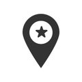 Map pointer pin with star icon simple black