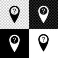 Map pointer with Question symbol icon isolated on black, white and transparent background. Marker location sign. For Royalty Free Stock Photo