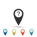 Map pointer with Question symbol icon isolated on white background. Marker location sign. For location maps. Sign for Royalty Free Stock Photo