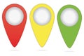 Map pointer: red, yellow and green with word here