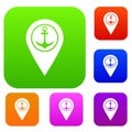 Map pointer with symbol anchor and sea port set color collection Royalty Free Stock Photo