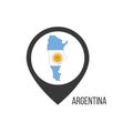 Map pointers with contry Argentina. Argentina flag. Stock vector illustration isolated on white background