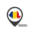 Map pointers with contry Romania. Romania flag. Stock vector illustration isolated on white background