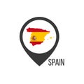 Map pointers with contry Spain. Spain flag. Stock vector illustration isolated on white background Royalty Free Stock Photo