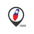 Map pointers with contry Taiwan. Taiwan flag. Stock vector illustration isolated on white background