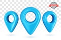 Map pointers or GPS location icons set in plastic cartoon style Royalty Free Stock Photo