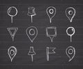 Map pointers hand drawn sketch set, navigation pins doodle vector Royalty Free Stock Photo