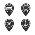 Map pointers with transportation graphic icons set Royalty Free Stock Photo