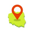 Map of Poland. National symbol of state. Eastern european. Flat cartoon. Red pin location