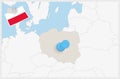 Map of Poland with a pinned blue pin. Pinned flag of Poland Royalty Free Stock Photo