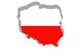 Map of Poland with shadow on a white background