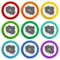 Map of Poland vector icons, set of colorful flat design buttons for webdesign and mobile applications Royalty Free Stock Photo