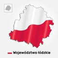 Map of Poland voivodeship Lodz combined with waving Polish national flag - Vector
