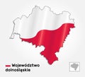Map of Poland voivodeship Lower Silesian combined with waving Polish national flag - Vector