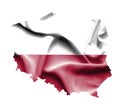 Map of Poland with waving flag isolated on white Royalty Free Stock Photo