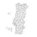 Map of Portugal from polygonal black lines, dots of illustration