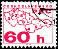 Map with the Post Code Regions - Czechoslovakia, circa 1976