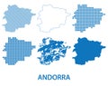 Map of Principality of Andorra - vector set of silhouettes in different patterns