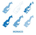 Map of Principality of Monaco - vector set of silhouettes in different patterns