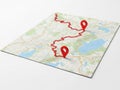 Map with red route and location markers Royalty Free Stock Photo
