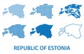 Map of Republic of Estonia - vector set of silhouettes in different patterns