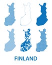 Map of Republic of Finland - vector set of silhouettes in different patterns