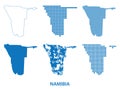 Map of Republic of Namibia in Southern Africa - vector set of silhouettes in different patterns