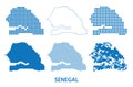 Map of Republic of Senegal in West Africa - vector set of silhouettes in different patterns