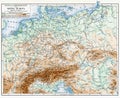 Map of rivers and mountains of central Europe. Royalty Free Stock Photo