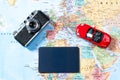 Map of roads with a vintage camera, passport. The concept of travel Royalty Free Stock Photo