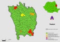 Map of Romania with administrative divisions of Vaslui county map with communes, city, municipalities, county seats