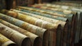 The map room contained numerous rolledup maps each one carefully cataloged and displaying geographical data from Royalty Free Stock Photo