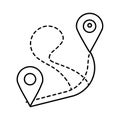 Map Route Navigation with Two Location Pins and Dashed Line Path Royalty Free Stock Photo