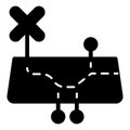 Map with route trail and cross pointer solid icon, osint analytics concept. Vector graphics. Path with map metrics sign Royalty Free Stock Photo