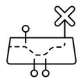 Map with route trail and cross pointer thin line icon, osint analytics concept. Vector graphics. Path with map metrics Royalty Free Stock Photo