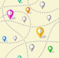Map, routes, beacons, seamless pattern, color, vector