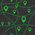 Map, routes, beacons, seamless pattern, color, vector, gray, green