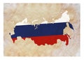 Map of Russia with flag painted on old grunge paper Royalty Free Stock Photo