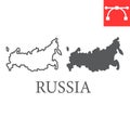 Map of Russia line and glyph icon, country and geography, russia map sign vector graphics, editable stroke linear icon