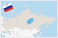 Map of Russia with a pinned blue pin. Pinned flag of Russia Royalty Free Stock Photo