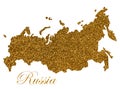 Map of Russia. Silhouette with golden glitter texture