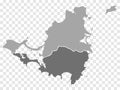 Map of Saint Martin island, France. Sint Maarten island, Netherlands. Detailed political vector map in gray with isolated regions