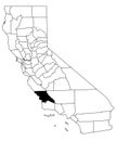 Map of San Luis Obispo County in California state on white background. single County map highlighted by black colour on