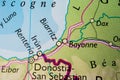 Map section showing Bayonne and French Basque coast.. Royalty Free Stock Photo