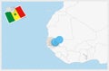 Map of Senegal with a pinned blue pin. Pinned flag of Senegal